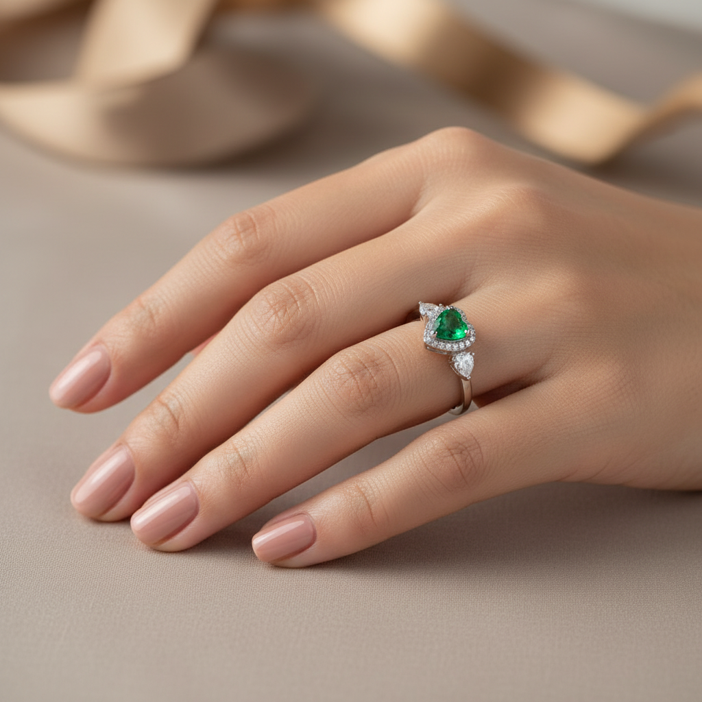 Violet Gemstone Heart Shape Moissanite Ring