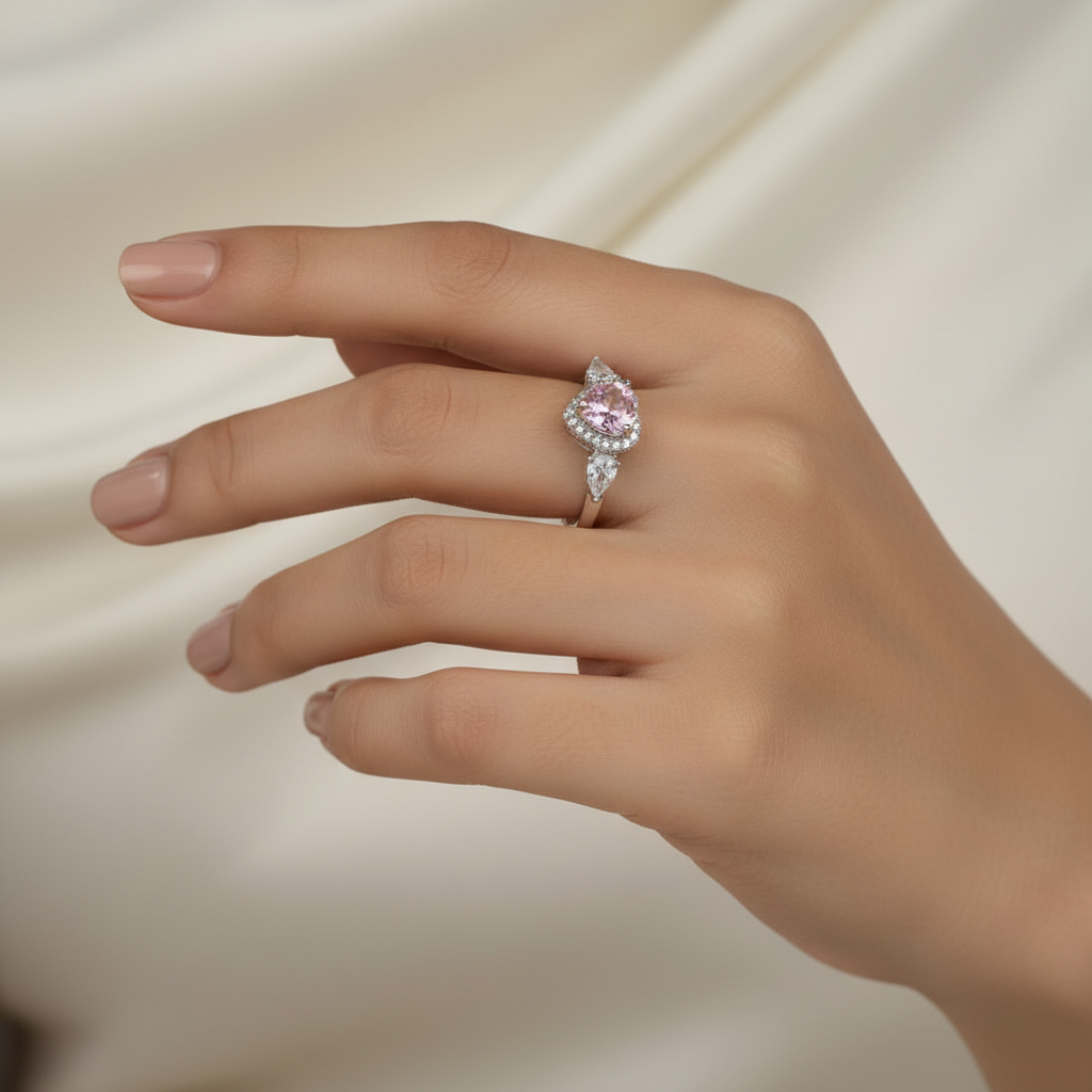 Violet Gemstone Heart Shape Moissanite Ring