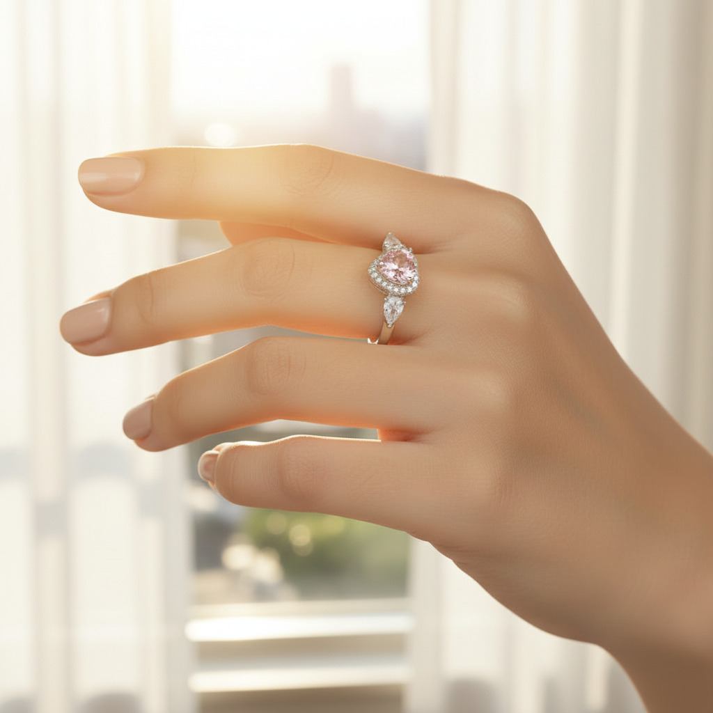 Violet Gemstone Heart Shape Moissanite Ring