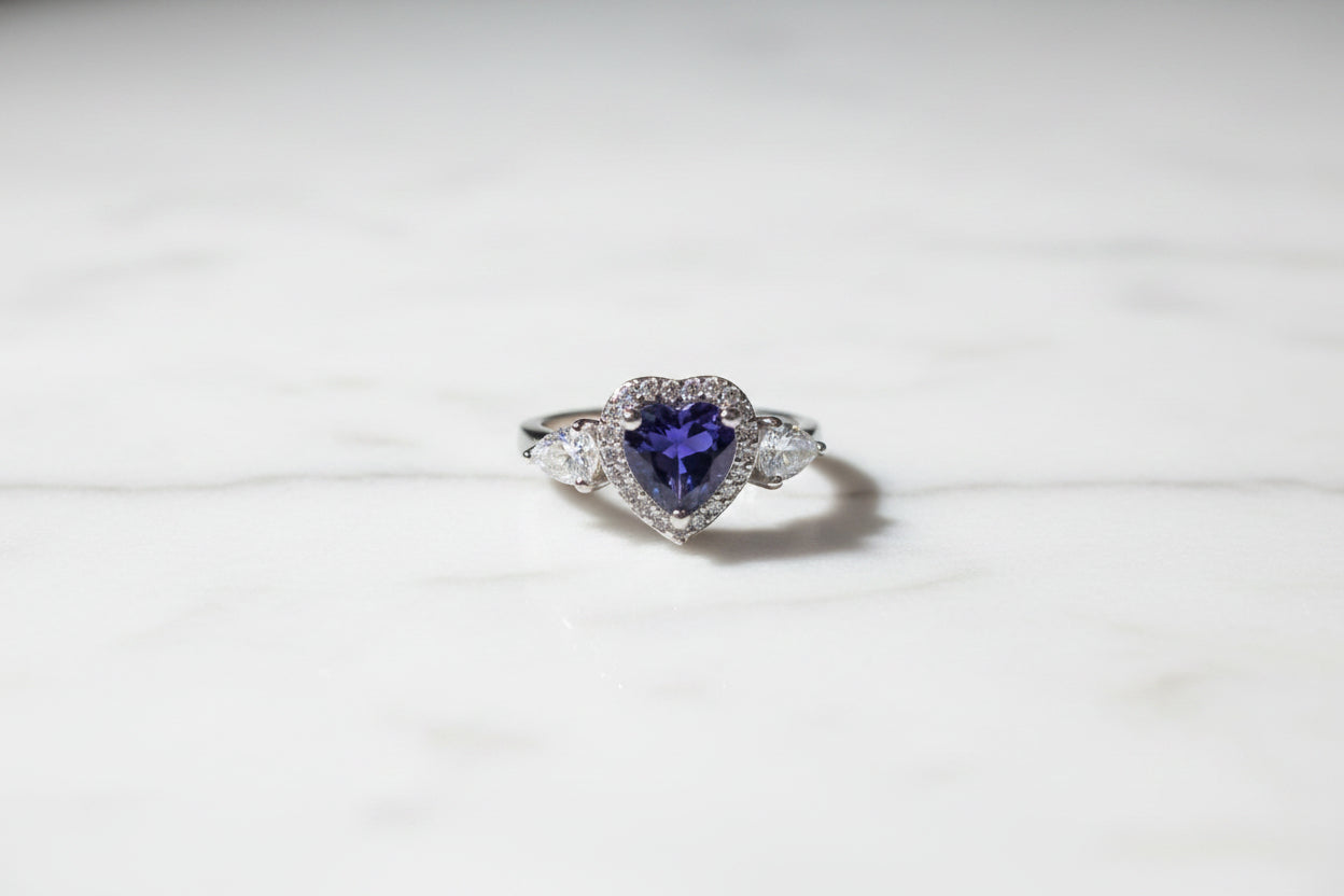 Violet Gemstone Heart Shape Moissanite Ring