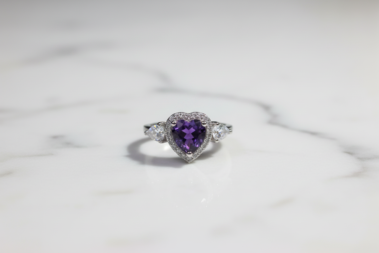 Violet Gemstone Heart Shape Moissanite Ring