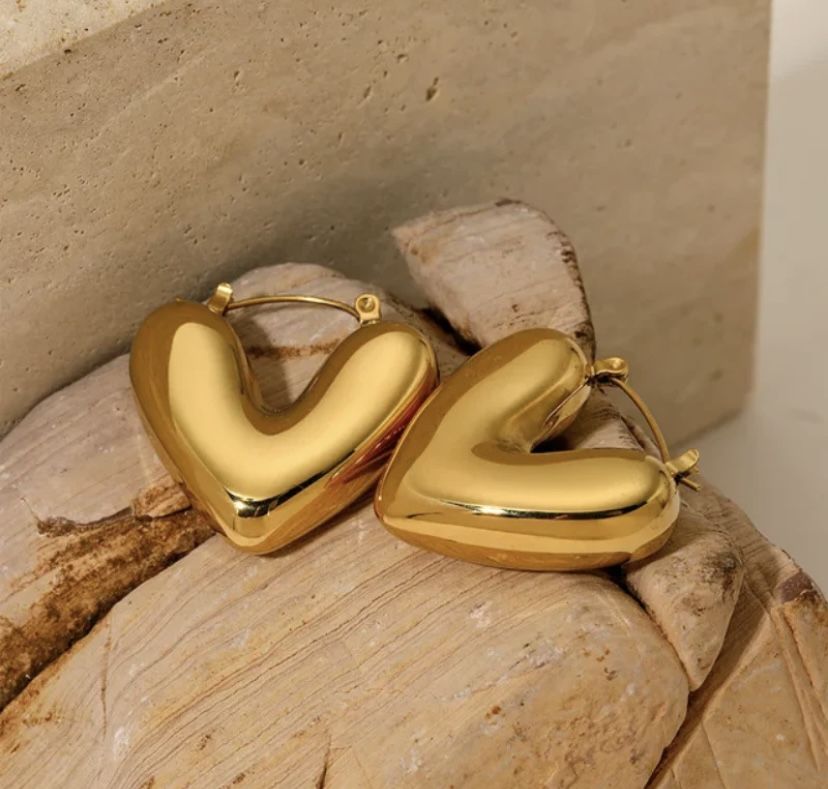 YQ Chunky Gold Plated Heart Earrings