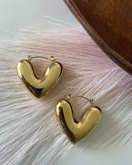 YQ Chunky Gold Plated Heart Earrings