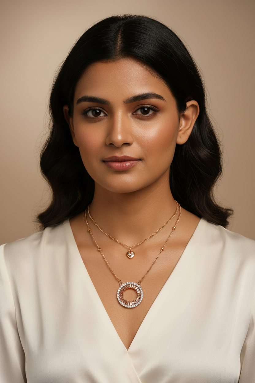 YQ Double Layered Round Necklace with Mini Heart