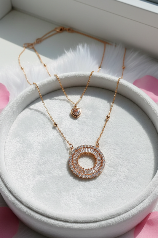 YQ Double Layered Round Necklace with Mini Heart