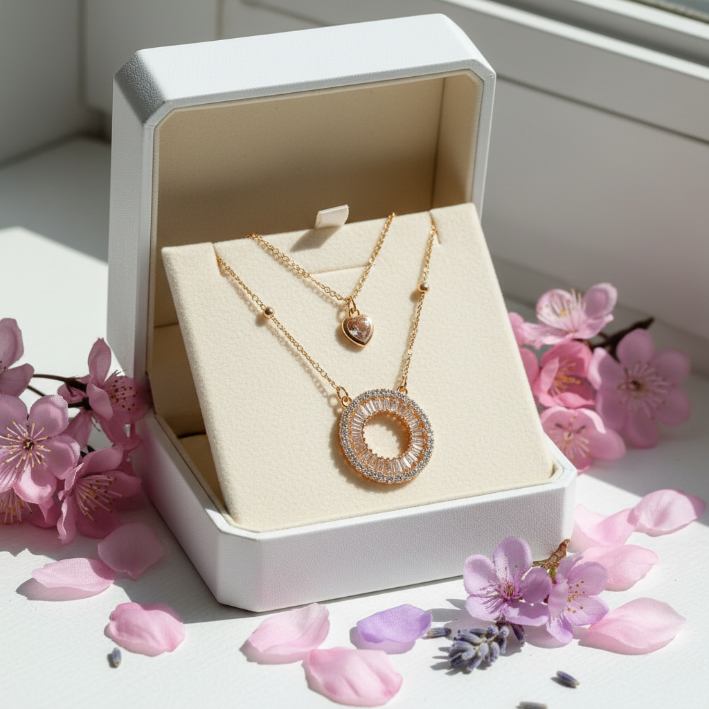 YQ Double Layered Round Necklace with Mini Heart