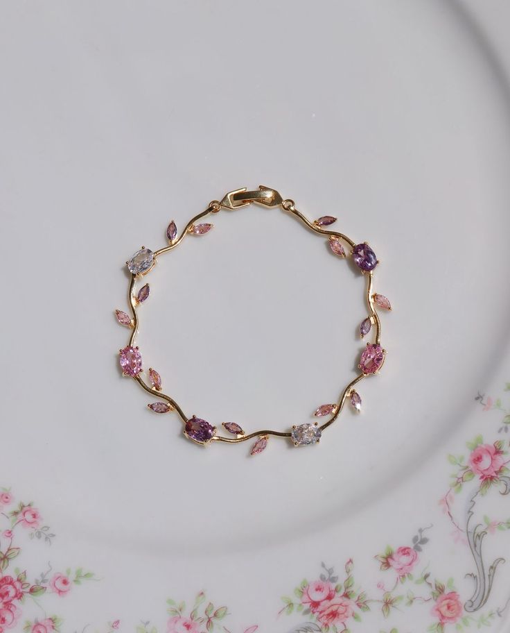 Tulip pink & violet flower Bracelet
