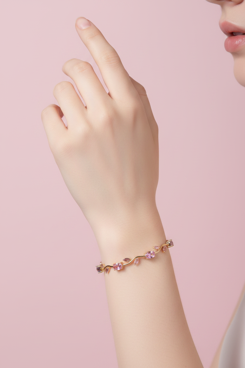 Tulip pink & violet flower Bracelet