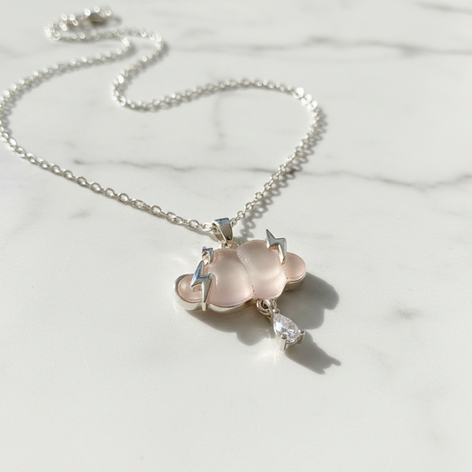 Cloud And Lightning Bolt Peach Pendant Necklace