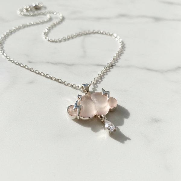 Cloud And Lightning Bolt Peach Pendant Necklace