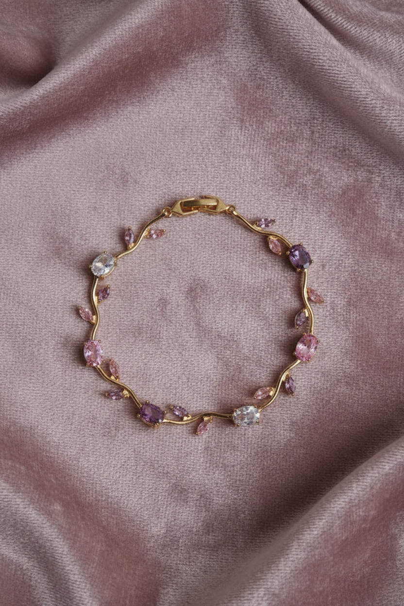 Tulip pink & violet flower Bracelet
