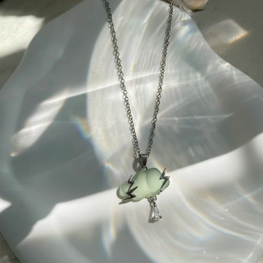Cloud And Lightning Bolt Blue Pendant Necklace