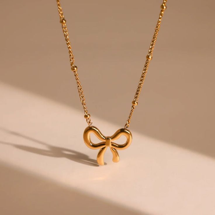 18k Minimal Stainless Steel Bow Pendant