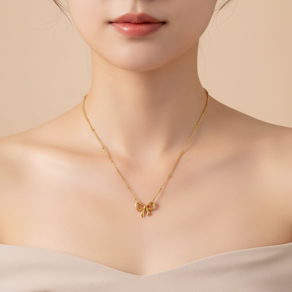 18k Minimal Stainless Steel Bow Pendant