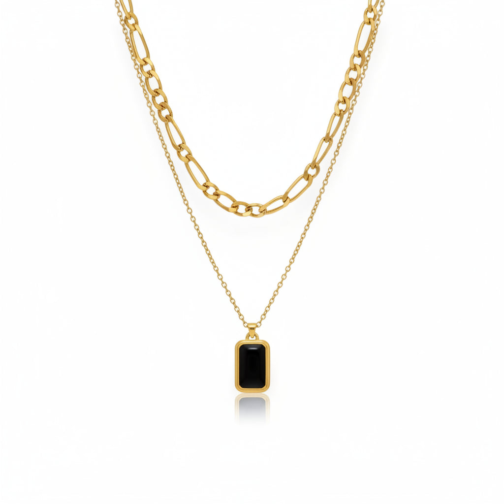 Double layered chain with black stone