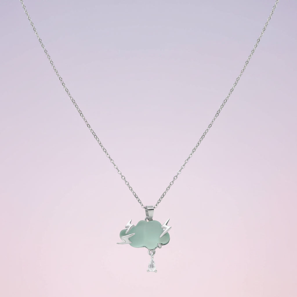 Cloud And Lightning Bolt Blue Pendant Necklace