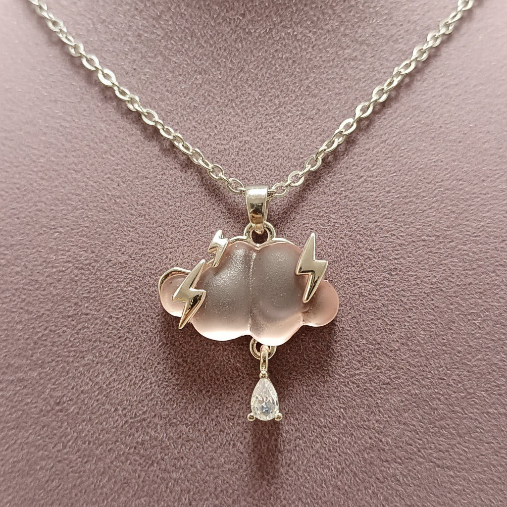 Cloud And Lightning Bolt Peach Pendant Necklace