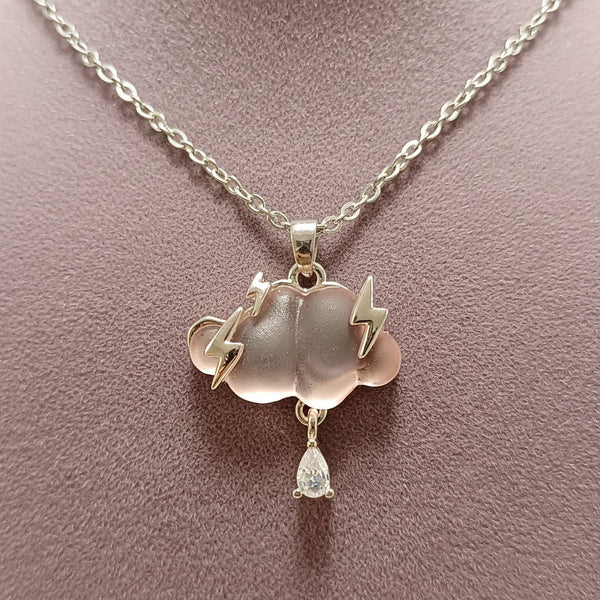 Cloud And Lightning Bolt Peach Pendant Necklace For Women/Girls