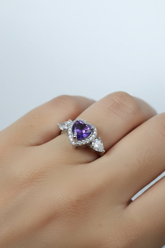 Violet Gemstone Heart Shape Moissanite Ring