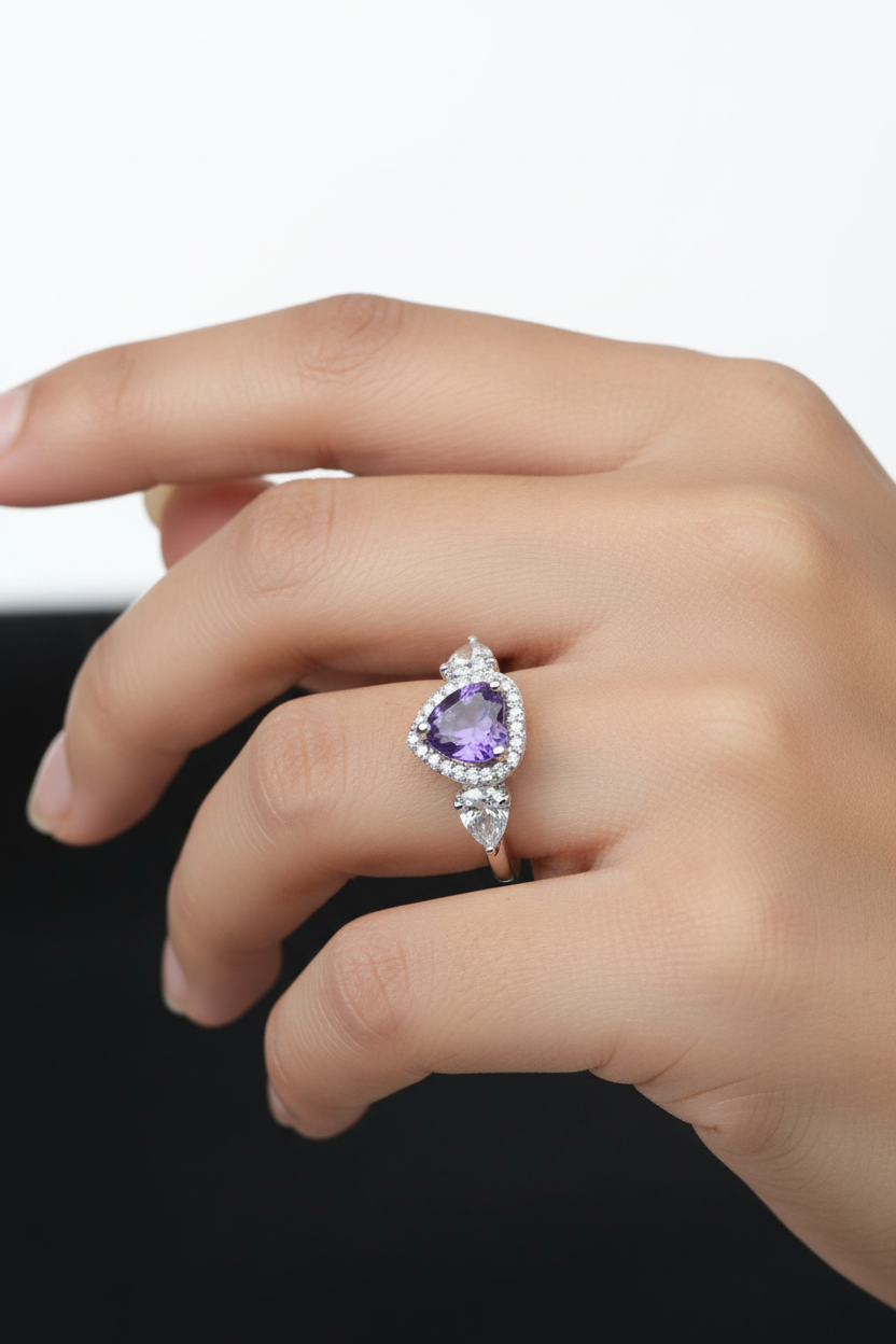 Violet Gemstone Heart Shape Moissanite Ring