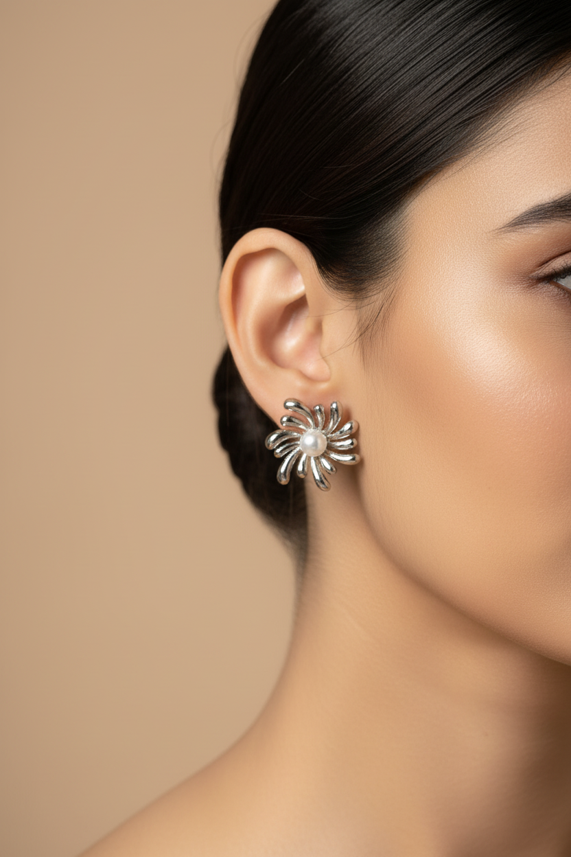 Elegant Floral Design Stud Earrings